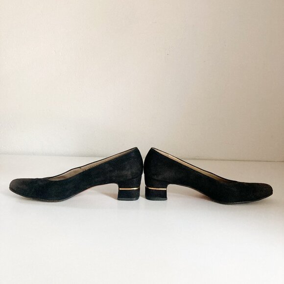 Ferragamo Black Suede 'Cinzia' Block Heel Shoes, Women S 7 - Picture 1 of 10